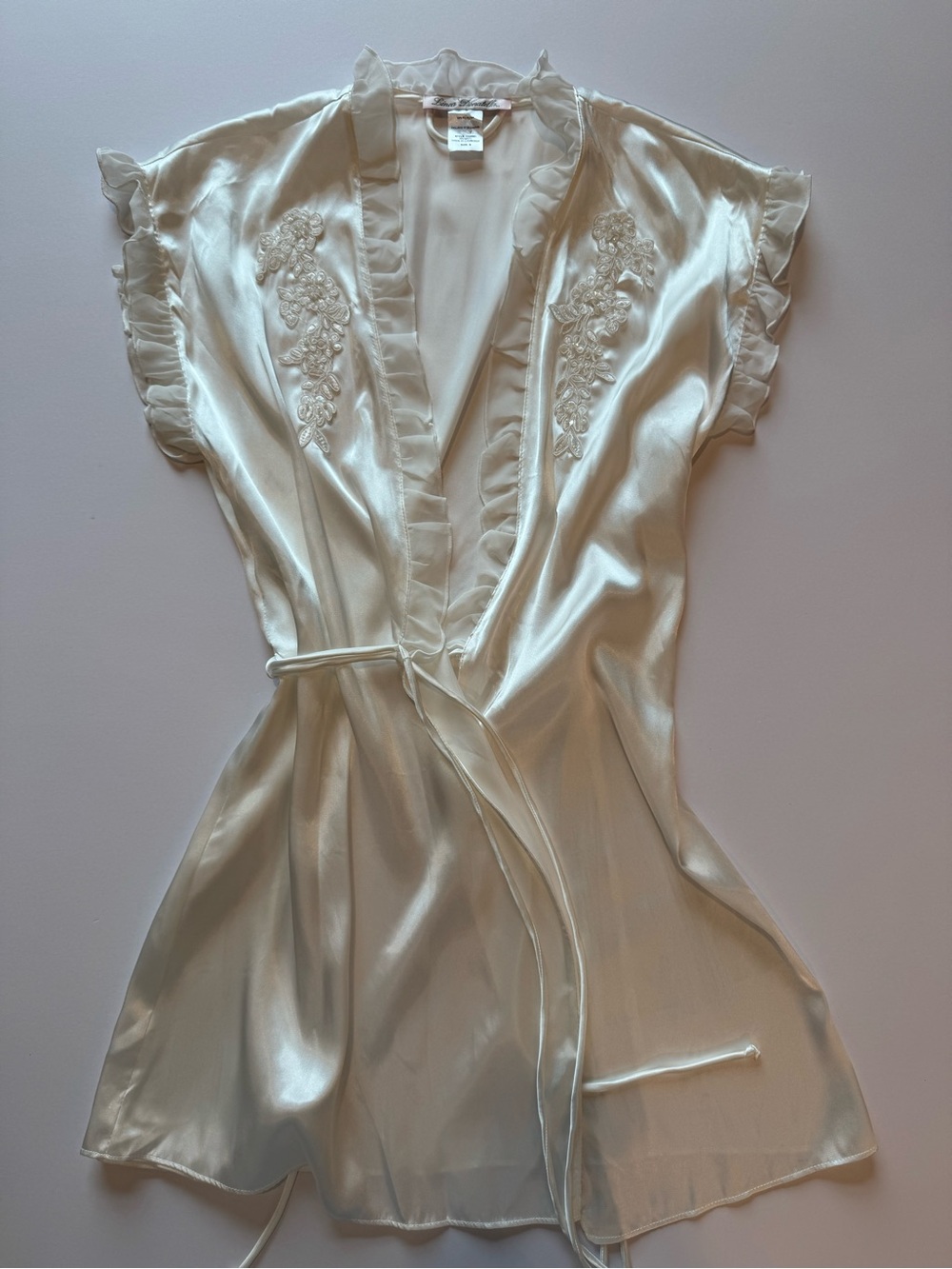 Linea Donatella Ivory Satin Embroidered Ruffle Robe - Picture 5 of 7